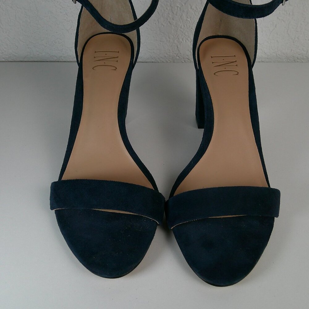 INC Cobalt Blue Suede Chunky Heel Sandals Ankle Strap Block Heel 3" Size 8M - Picture 7 of 8